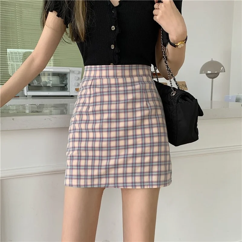 

Skirts Women Plaid Sheath Slim Bodycon Sexy Summer for Students Casual Mini Skirts All-match Preppy Style All-match Streetwear