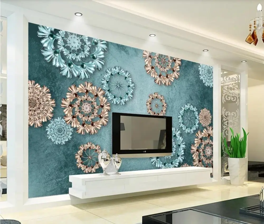 Пользовательские обои росписи синий ретро 3d трехмерный рельеф Европейский Узор