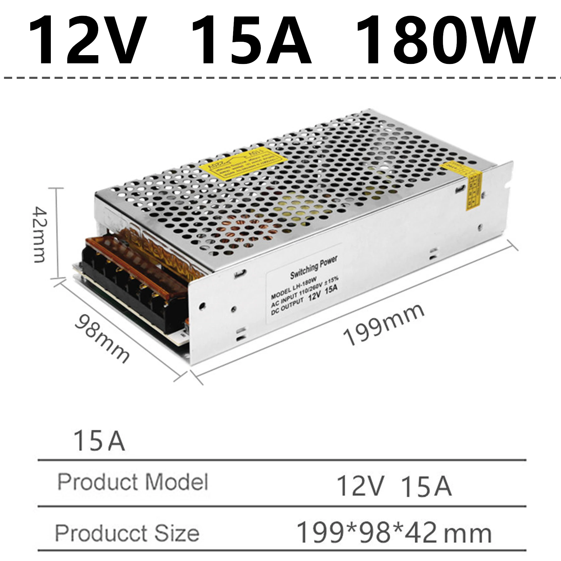 15A 180W Источник питания светодиодный драйвер переменного тока 220 В в постоянный ток 12 В 1A 3A 5A 8A 10A 15A 20A 12 вольт зарядное устройство понижающий адаптер трансформатор освещения - Цвет: 15A 180W