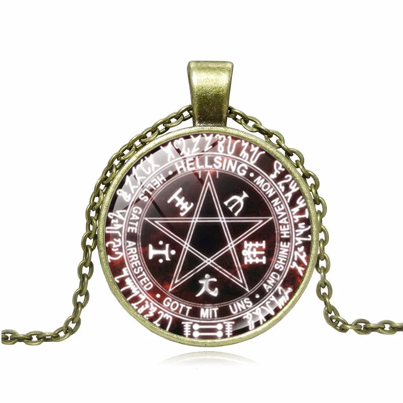 Hellsing Alucard Pentagram Necklace Glass Cabochon Jewelry Statement Pendant Necklaces Wholesale | Украшения и аксессуары