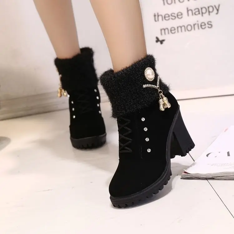 2018 г. Новые осенне-зимние Бархатные ботинки на шнуровке женские короткие высоком