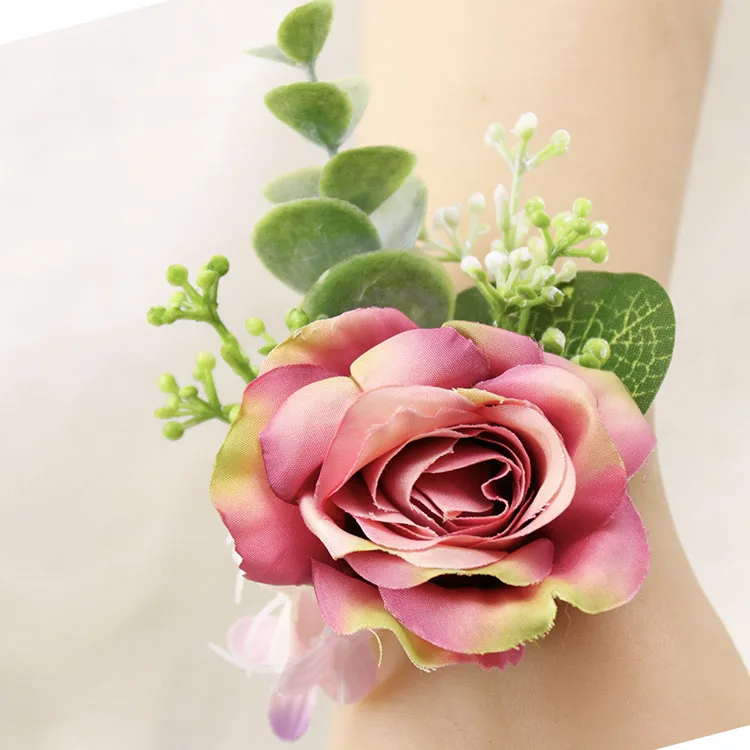 L Wrist Flower YO CHO Свадебный планировщик розы Искусственный шелк цветок на запястье корсаж браслет жених бутоньерка белый свадебный для мужчин свадебные цветы - Цвет: L Wrist Flower