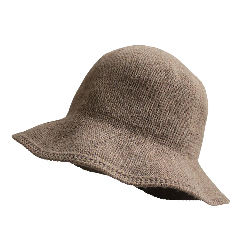 Новая однотонная овечья шерсть шапка вязаная шляпа с полями Fedora зимняя женская модная зимняя шапка аксессуары