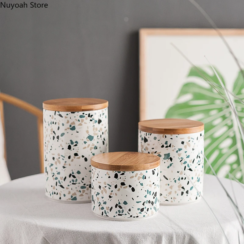 

Stone Grain Ceramic Airtight Jar Creative Kitchen Storage Tool Storage Supplies Snack Candy Jar/living Room Home Decoration