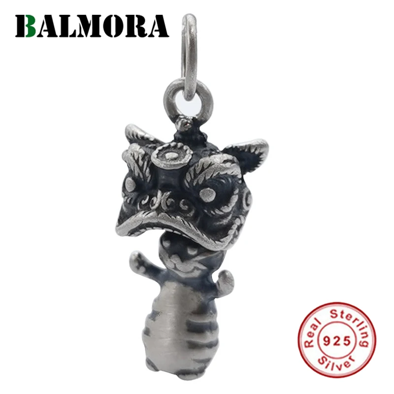 

BALMORA 100% 925 Silver Festive Lion Dance Bracelet Pendant Accessories For Women Girl Small Cat Clavicle Pendant Jewelry Gift