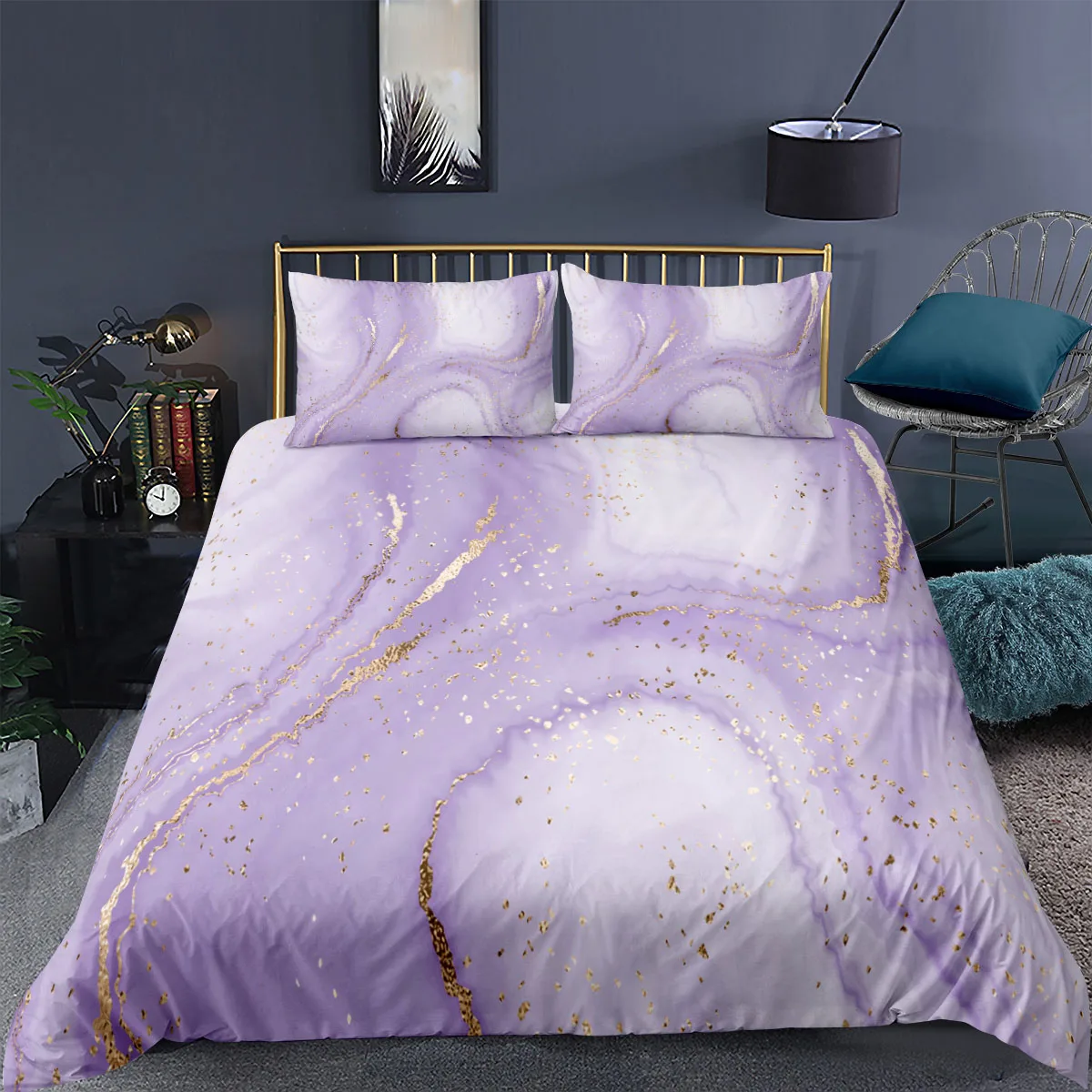 

Luxury Purple Marble Bedding Set Elegant Gold 3d Duvet Cover Sets Comforter Bed Linen Twin Queen King Single Size Modern Fashion