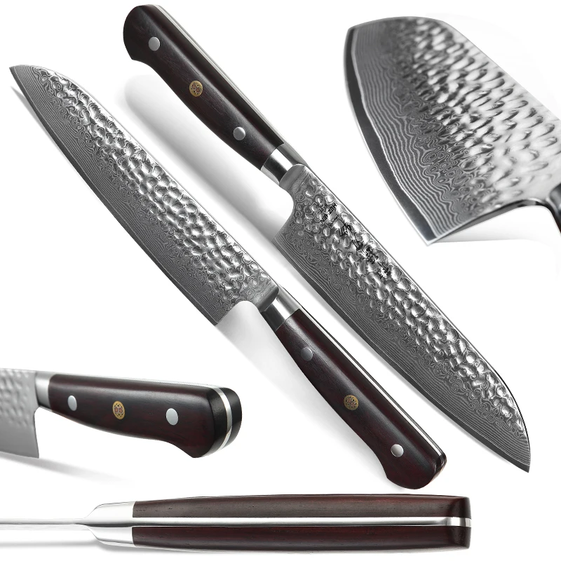 HEZHEN 7 дюймовый нож Santoku японский дамасский VG10 Стальные режущие инструменты для