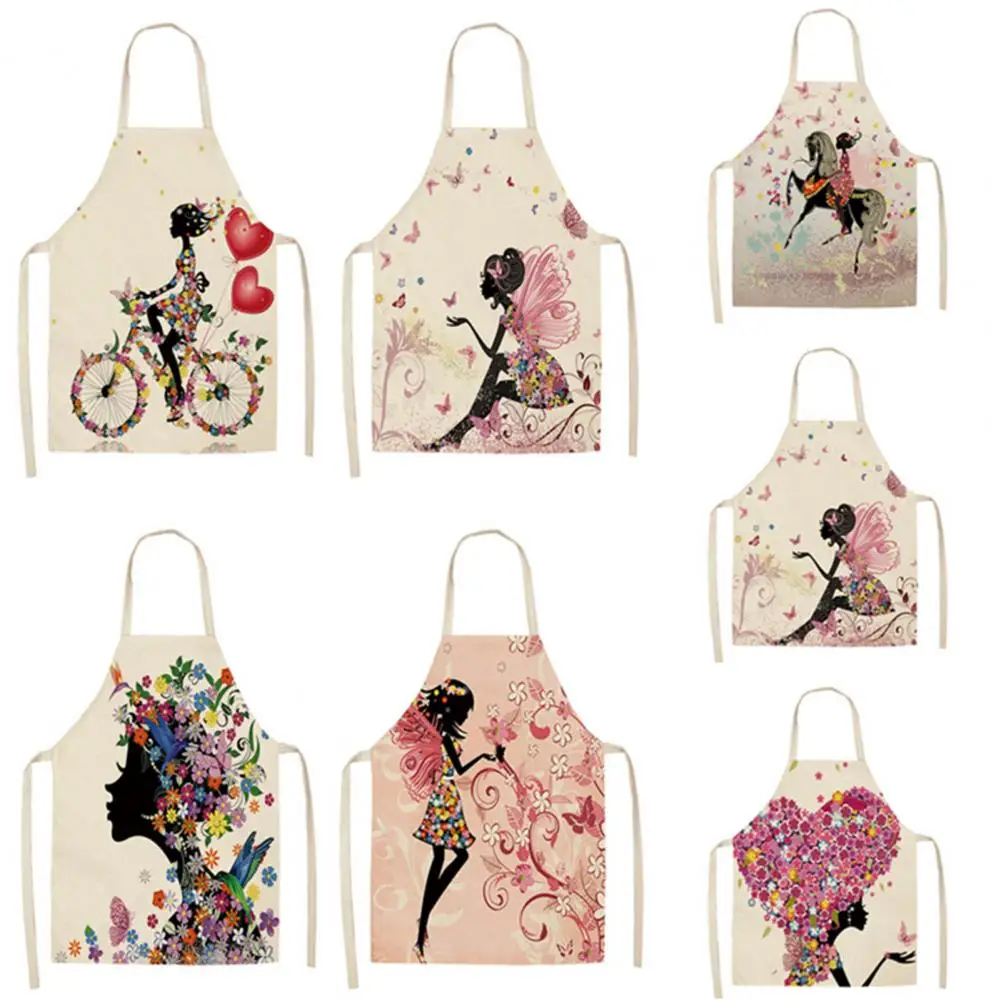 

Kitchen Cafe 3D Printing Apron Cartoon Fairy Tale Linen Waterproof And Oil-proof Cooking Hanging Neck Apron