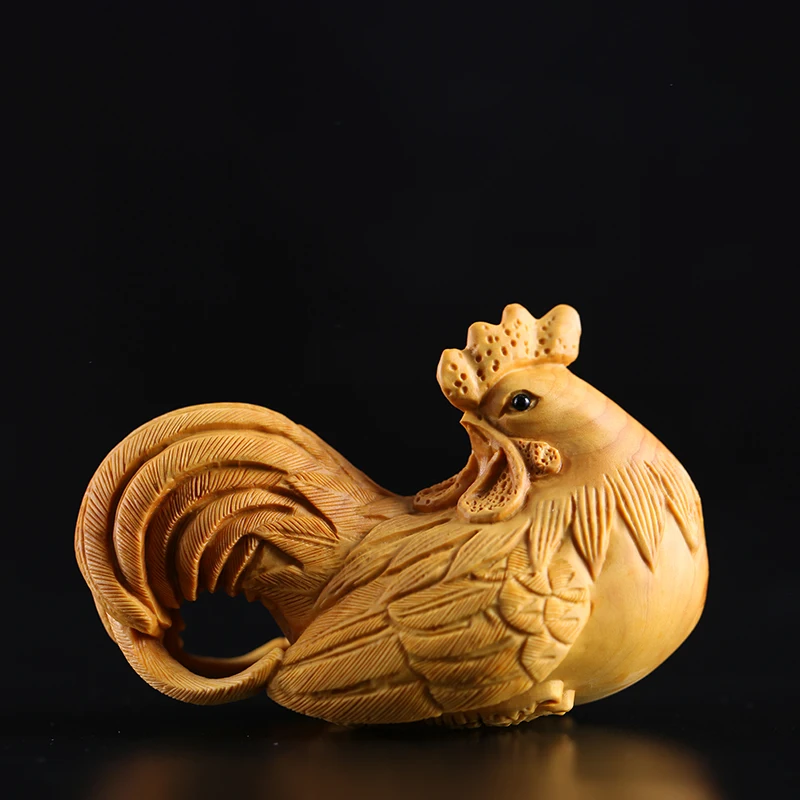 

8CM rooster Figurines wood statue Home Office Carving Rooster Creative Solid Wood Cute Rooster Animal Sculpture