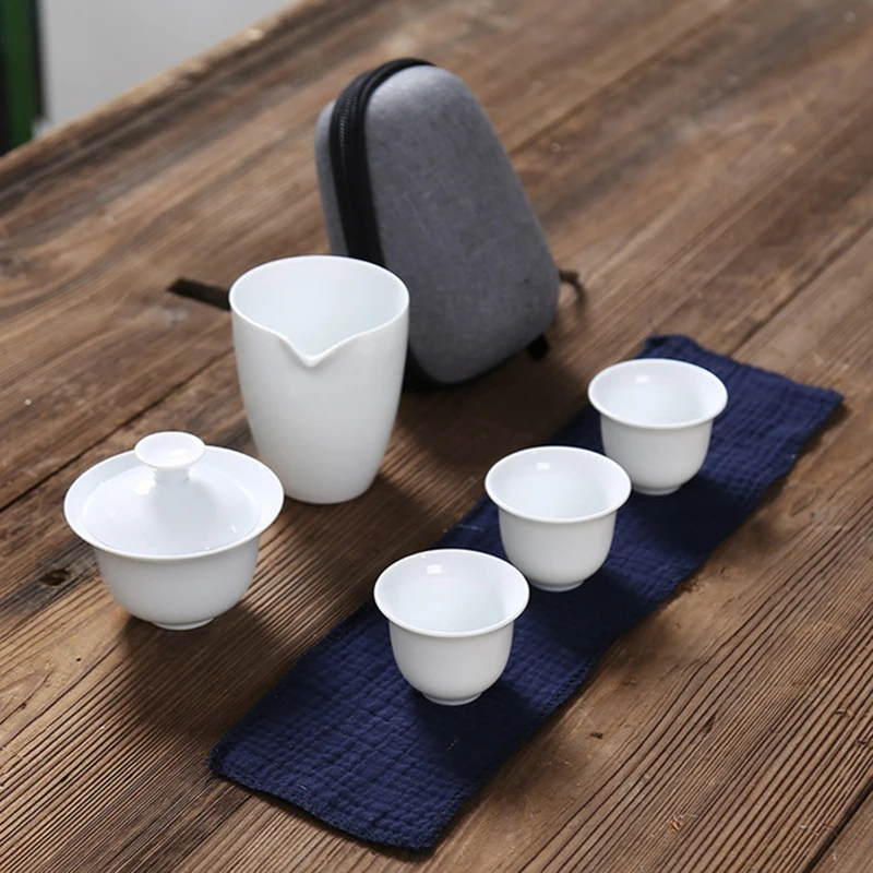 Белый керамический чайник gaiwan с 3 чашками 4 чашки чайные наборы портативная