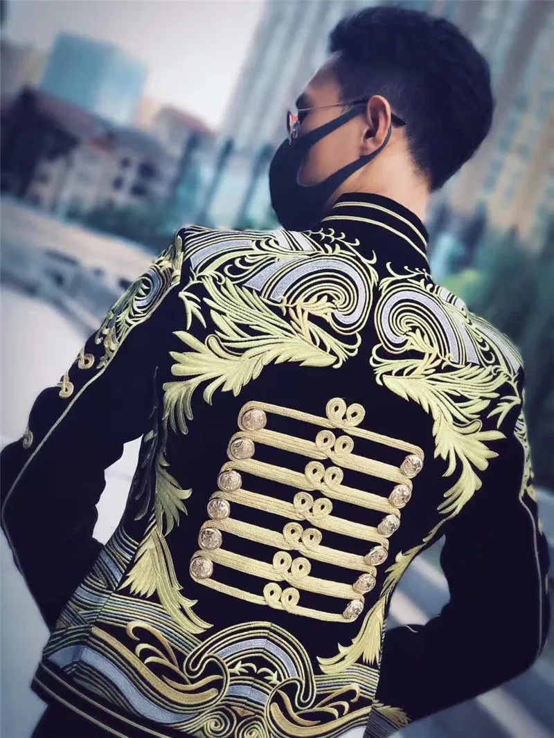 Мужской Блейзер вышитый Золотой военный медаль Свободное пальто сценический