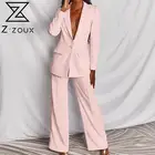 Z-zoux для женщин комплект ювелирных изделий для женщин блейзера и штанов, комплект с надписью розовый, желтого цвета в винтажном стиле; Повседневный костюм для девочек пальто с завышенной талией, широкие штаны размера плюс для женщин наборы для ухода за кожей