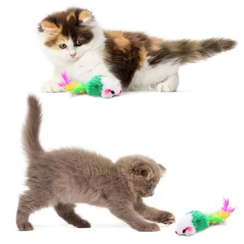 10PCS Random Color Christmas Cat Toy Bite Resistant Interactive Kitten Feather Mouse | Дом и сад