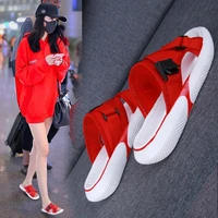 summer shoes fashion women slippers outside mixed colors platform3 5cm canvas shallow flat with casual student female sildes