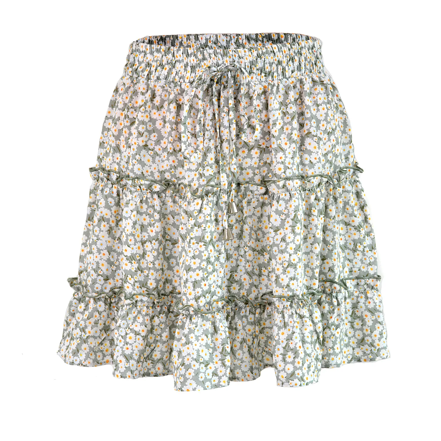 

2021 Summer New Urban Casual Mini Skirt High Waist Slim Fit All-Match Ruffled Floral Skirt Printed Beach A-Line Skirt