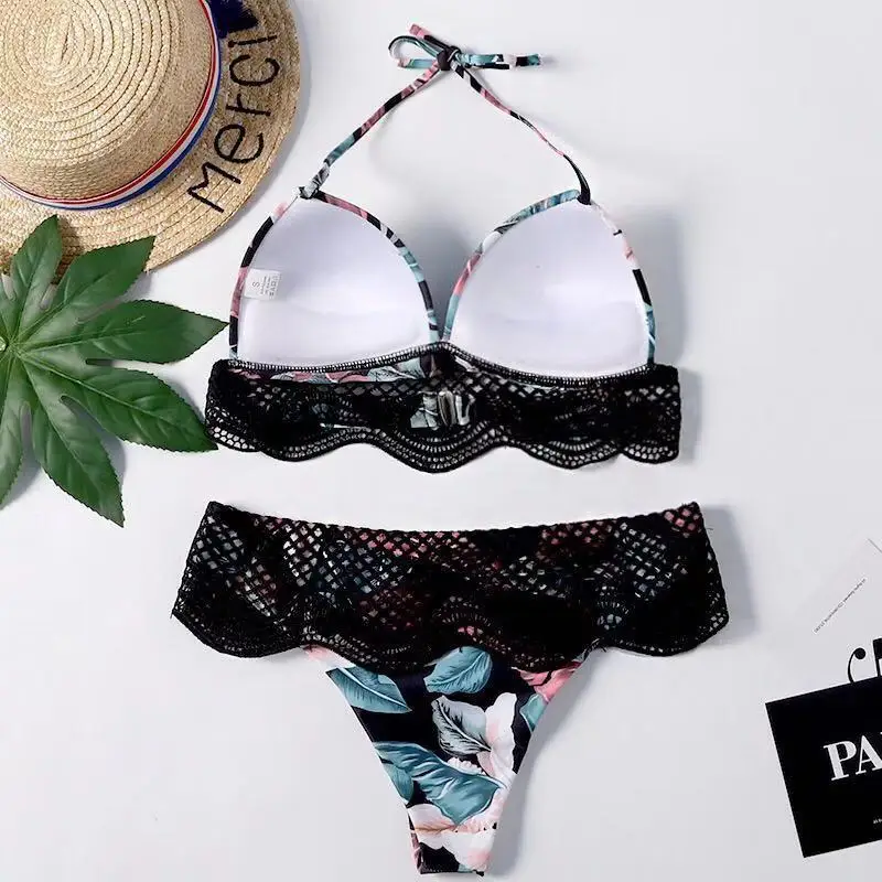 

Lace Split Sexy Bikini Swimsuit 2021 Women Ladies Sexy Fashion Bikini Set Push-Up Swimwear Beachwear