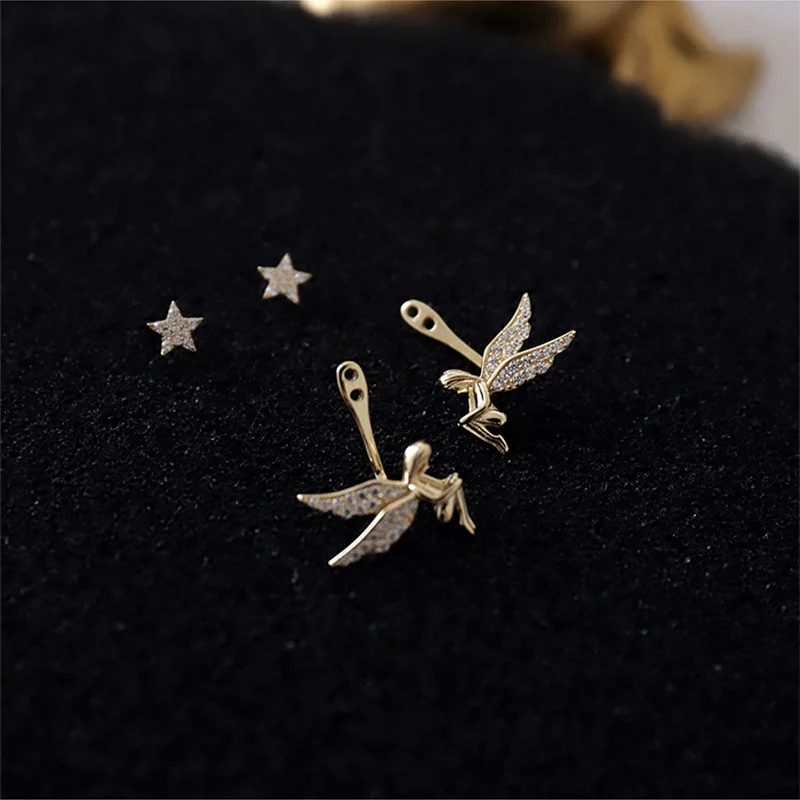 Модные серьги-гвоздики в виде ангельских крыльев и звезд для женщин модные