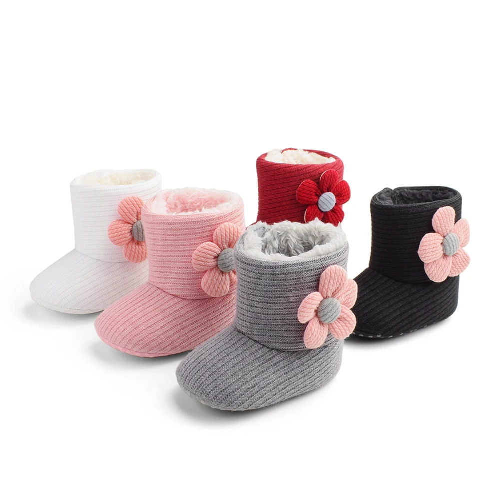 

2022 Toddler Newborn Baby Crawling Shoes Booties Boy Girl Slippers Prewalker Trainers Fur Winter Flower First Walker