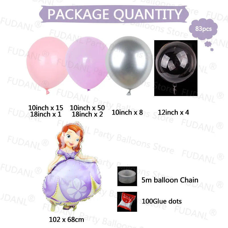 Globos de aluminio de Sofia de Disney para ni&ntilde;as, Kit de arco de guirnalda, fiesta de cumplea&ntilde;os de rosa y p&uacute;rpura Decoraciones, de l&aacute;tex, 83 Uds.-2