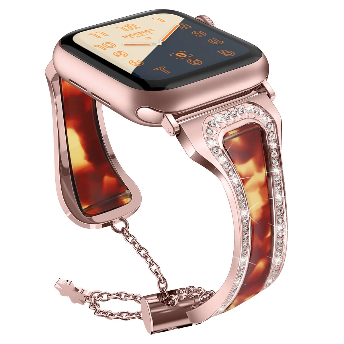 tortoiseshell-pink Женский бриллиантовый браслет для Apple Watch 38 мм 42 мм для iWatch 40 мм 44 мм серия 5 4 3 2 1 сменный ремешок из нержавеющей стали - Цвет ремешка: tortoiseshell-pink