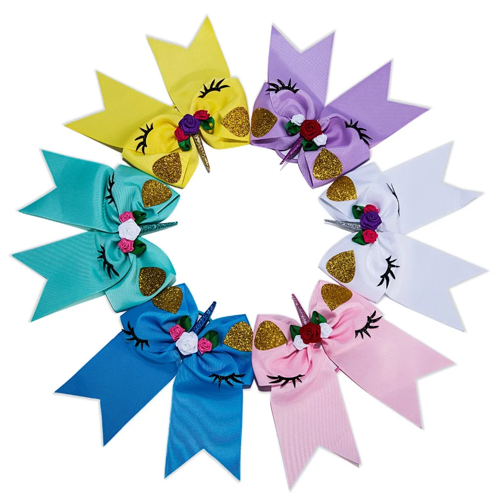 

5.5 Inch Cute Unicorn Flower Boutique Children's Hair Clip Delicate Bowknot Girl Hair Bows