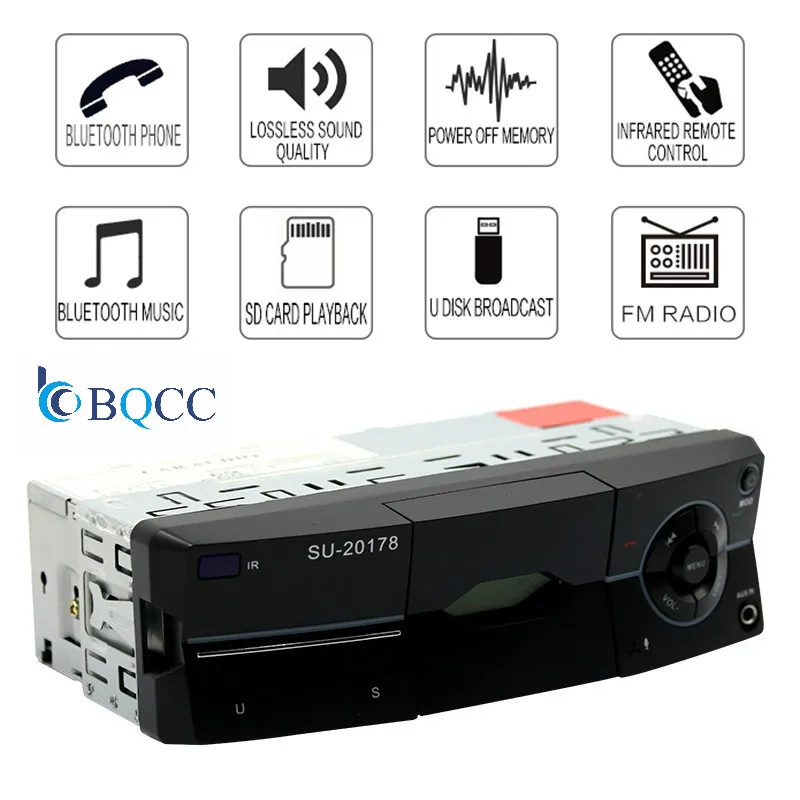1 Din Черный автомобильный аудио цифровой MP3-плеер Bluetooth стерео радио FM AUX Handsfree Вызов с подставкой для телефона