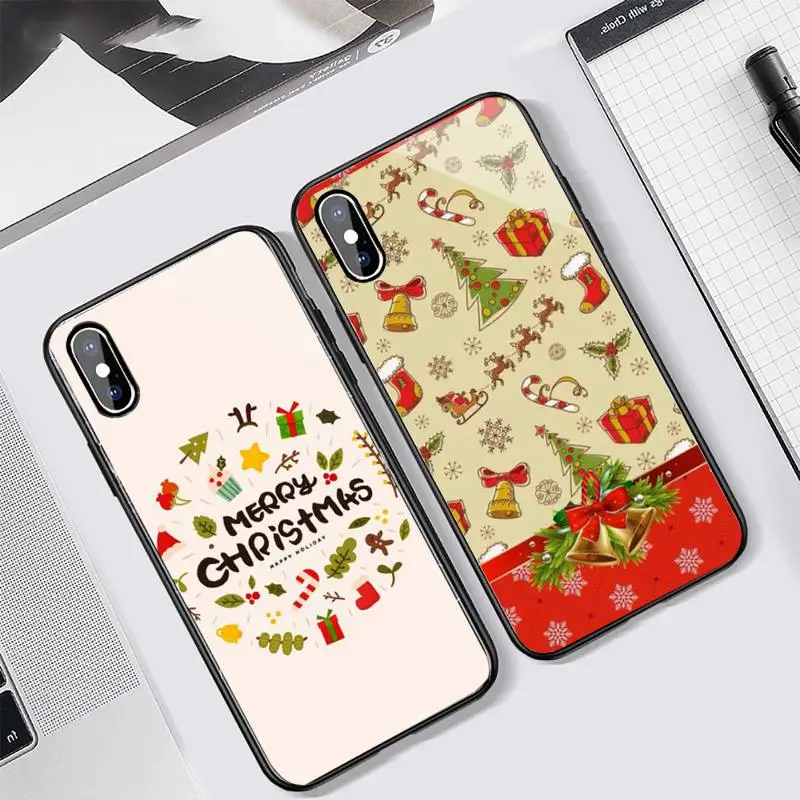 

Merry Christmas Elk deer Phone Case Tempered glass For iphone 6 7 8 plus X XS XR 11 12 13 PRO MAX mini