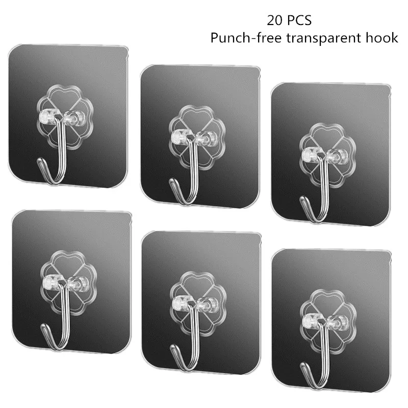 

6cm*6cm 20 Pcs Transparent Strong Self Adhesive Door Wall Hangers Hooks Suction Heavy Load Rack Cup Sucker for Kitchen Bathroom
