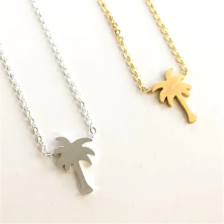 

2021 Bijoux Stainless Steel Tattoo Choker Necklace Coconut Tree Plant Pendants Chain Gold Palm Tree Necklaces Jewelry