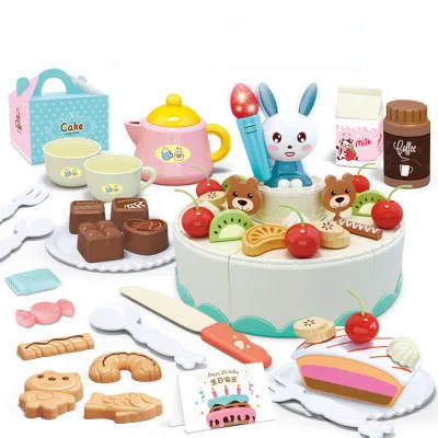 

85Pcs Kids Kitchen Toy Girl Cake Birthday Miniature Food Stand Set Pretend Play Plastic Educational Toys For Children Gifts