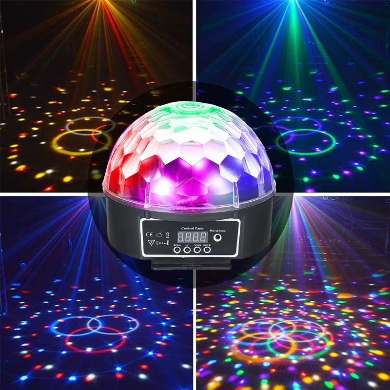 

9 Colors LED Disco Ball DMX Crystal Magic Ball Stage Lighting Effect Party Christmas Sound Decor Activated Light With Remote