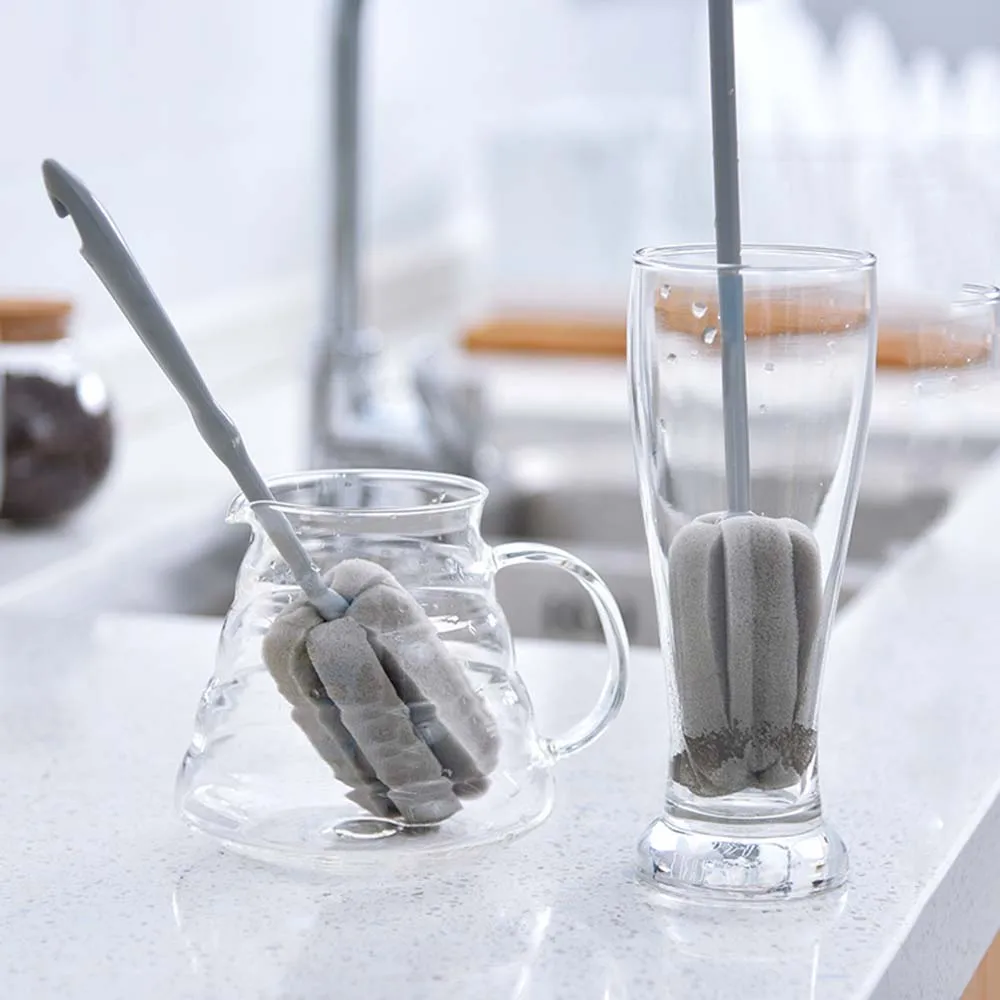 Белая губка с длинной ручкой для чистки стакана очиститель бутылки молока