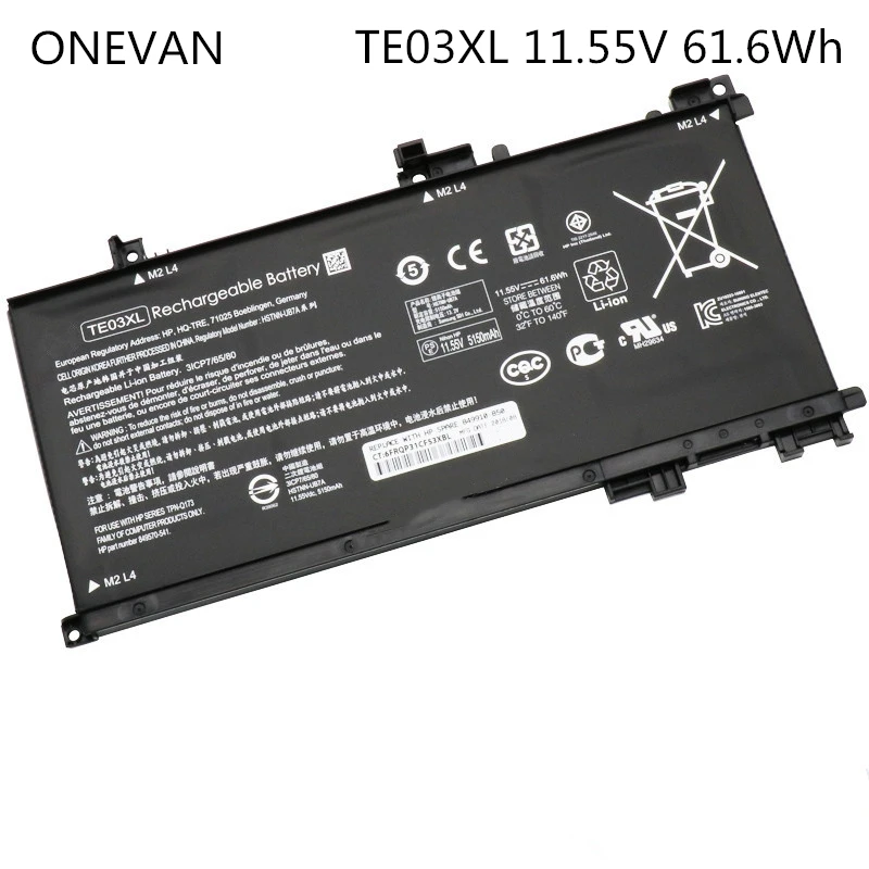 

ONEVAN TE03XL Laptop Battery For HP Omen 15 TPN-Q173 HSTNN-UB7A 115-bc011TX 15-bc012TX 15-AX015TX 849910-850 11.55V 61.6WH