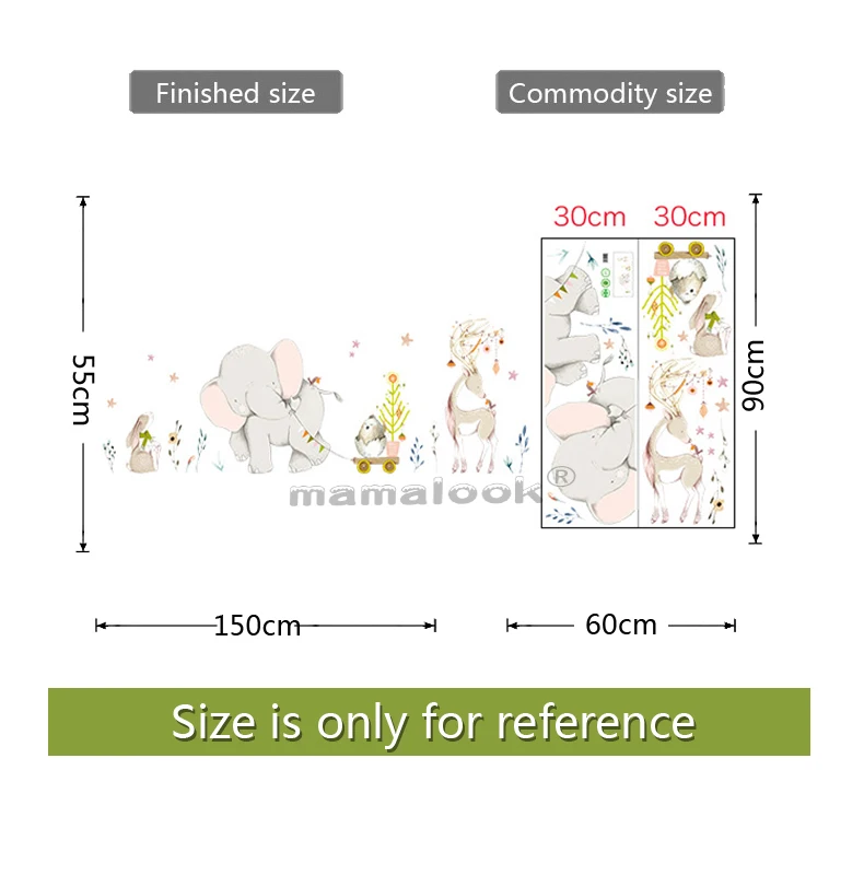 

Cartoon Elephant Animal Wall Sticker for Kids Room Home Decoration Baseboard Large Art Wall Sticker for Nursery Baby Room Poster