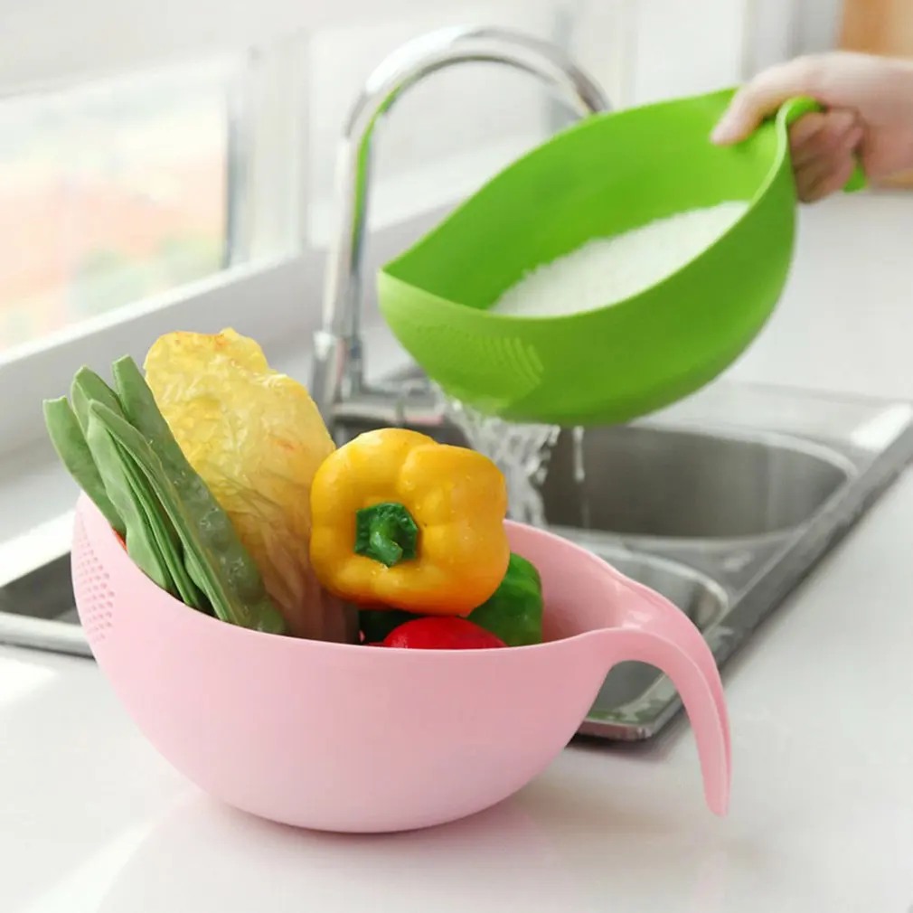 

Home kitchen plastic rice washing sieve rice basin draining basin vegetable basket with handle environmental protection