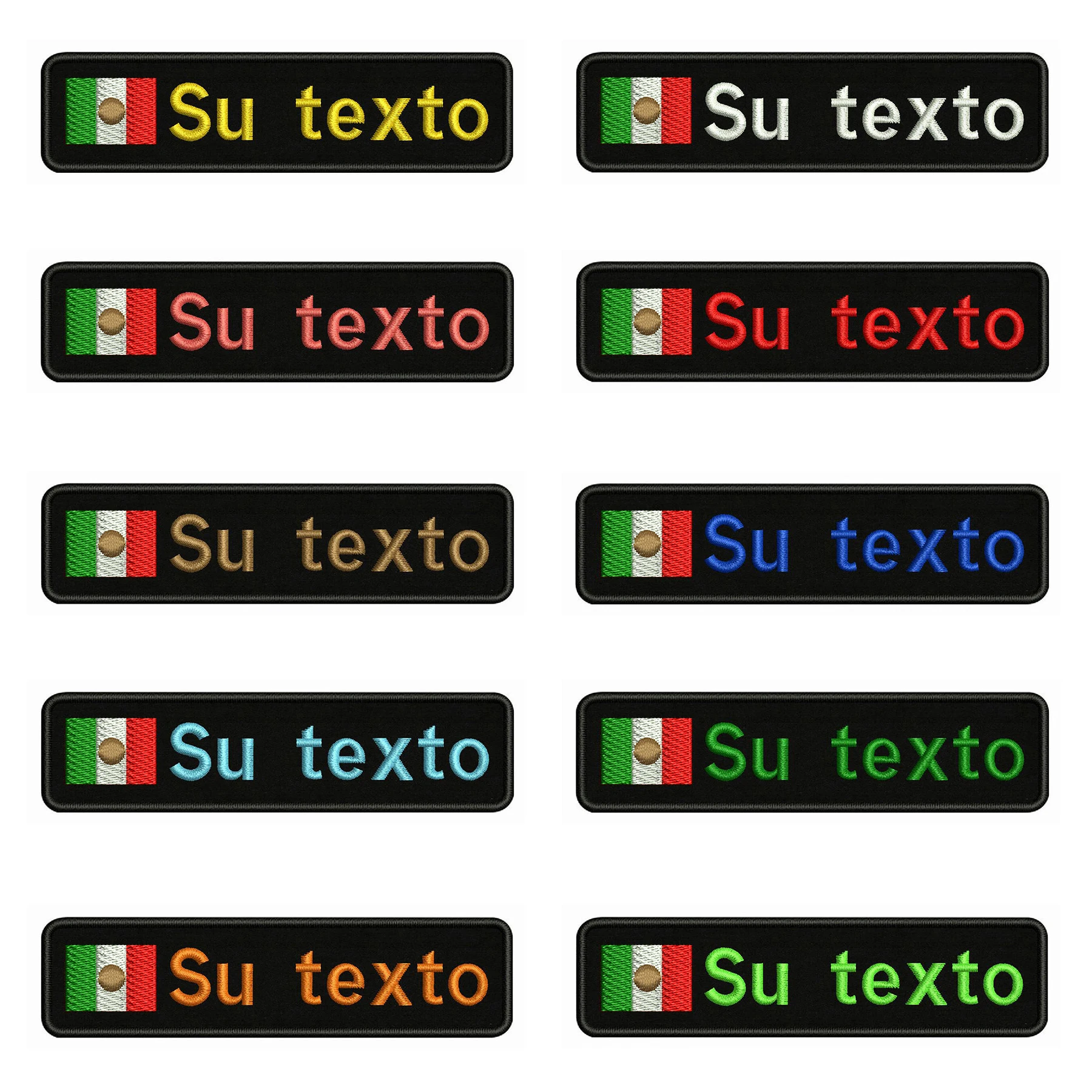 

Mexican flag Mexico 10X2.5cm Embroidery Custom Name Text Patch Stripes badge Iron On Or Velcro Backing Patches For Clothes