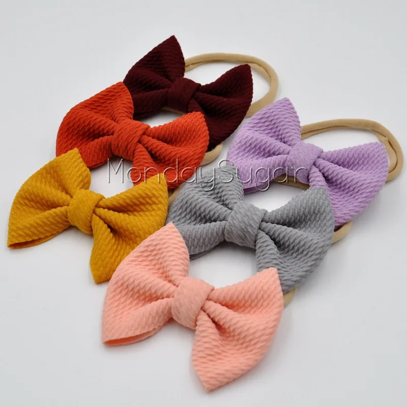 140pcs/lot Waffle Hair Bow Headband Handmade Fabric Soft Nylon Band Infant Accessory | Детская одежда и обувь
