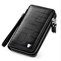 mens clutch bag handbag leather zipper long wallet business stripe double zipper hand clutch phone holder men handy purse bag