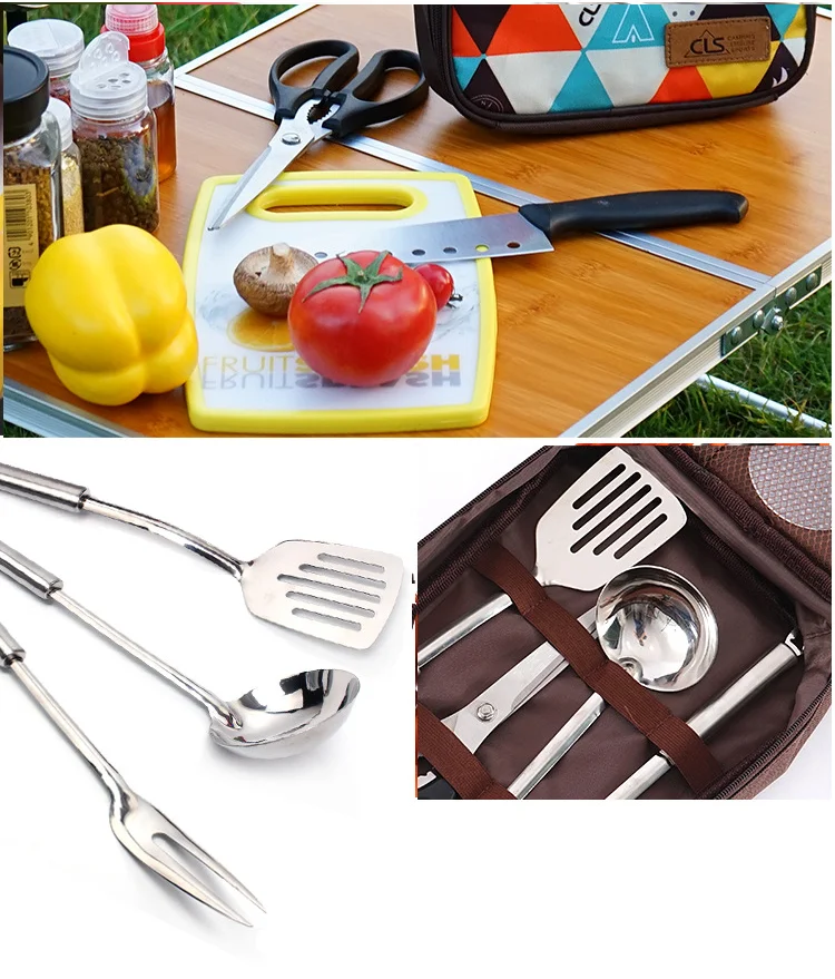 

Camping Kitchenware Outdoor Convenient Camping Picnic Bag Cooking Spoon Spatula Fork Scissors Chopping Board Cutter Bivouac