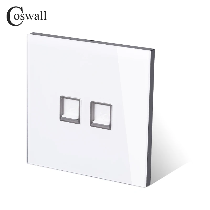 Coswall Кристалл Закаленное стекло панель 2 банды RJ45 CAT5E интернет-Джек Розетка для передачи данных компьютерная розетка Белый Черный Серый Золотой