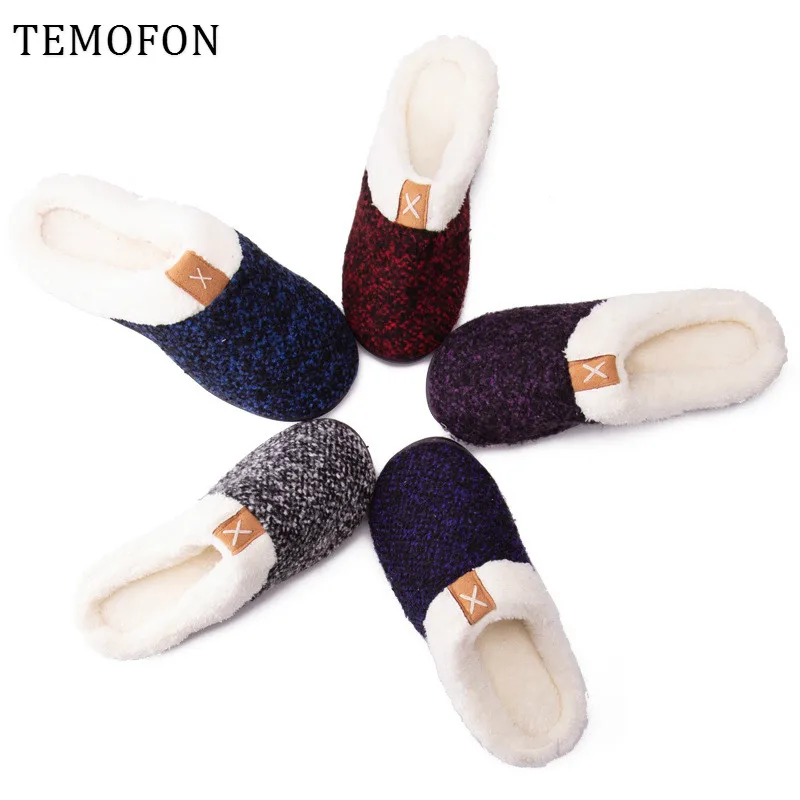 TEMOFON зимние теплые женские тапки домашние плюшевые слипоны мягкие шлепанцы