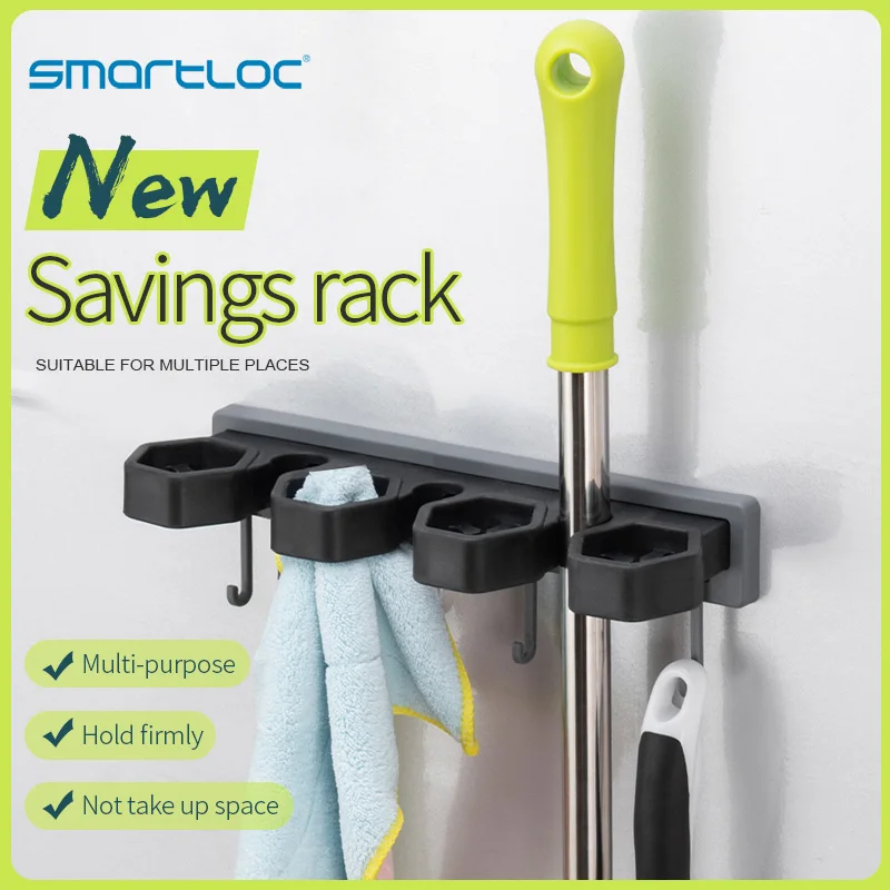 

Smartloc Wall-mounted Storage Rack Mop Wall Hanging Toilet Brush Holder Squeegee Towel Hook