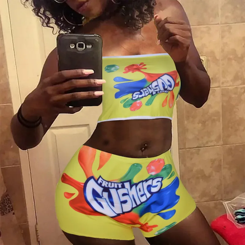 Летний женский сексуальный комплект из двух предметов с принтом укороченный топ