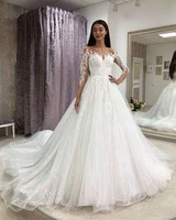 appliques wedding dress 2020 long sleeve lace up free shipping chapel train bride gown vestido de noiva wedding dresses