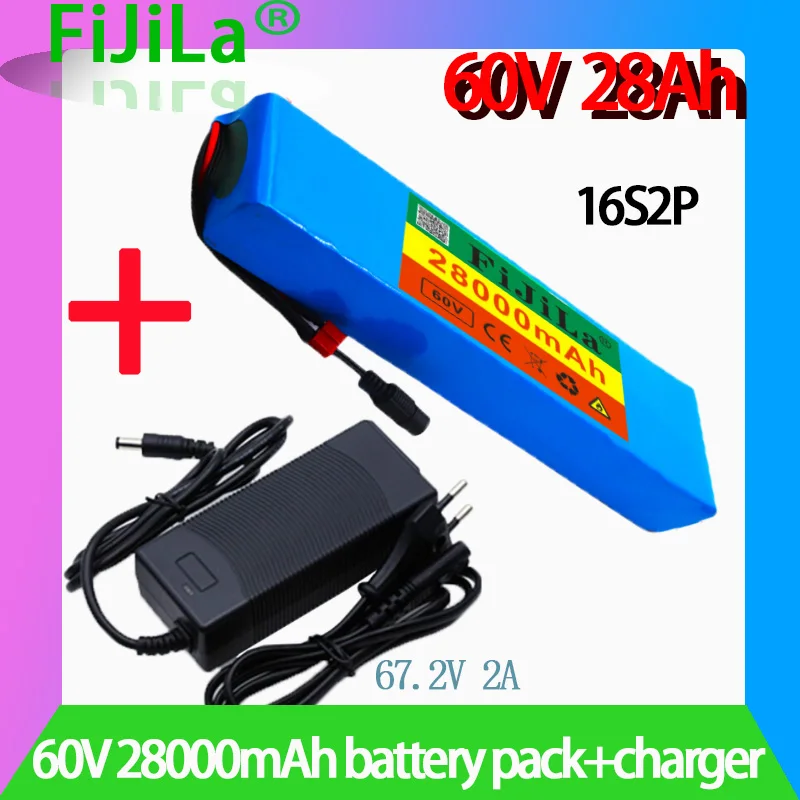 

100% новый 60V16S2P 28Ah 18650 литий-ионный аккумулятор 67,2 V 28000mAh Ebike Электрический велосипед Скутер с BMS 1000 Вт Разъем + зарядное устройство