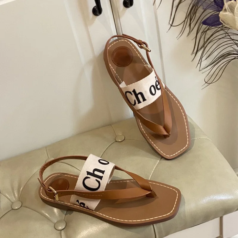 

New Beach Shoes Summer Women's Sandals Custom Women's Shoes Square Fashion All-match Sandals Flat Sandals Designer Shoes
