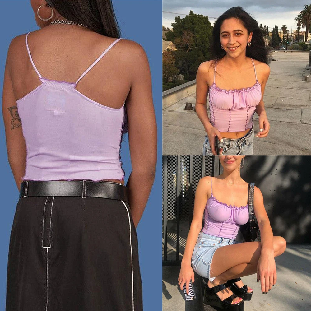 Summer Women Purple Vest Fashion Sleeveless Strapless Solid Ruffles Crop Tops Pullovers Ladies Tanks Camisole | Женская одежда