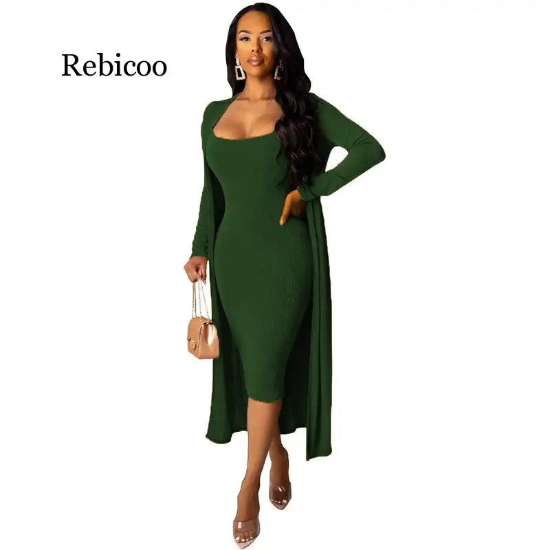 

Autumn Winter Velvet Two Piece Outfits Women Spaghetti Strap Bandage Dress And Long Sleeve Maxi Open Stitch Casual Tracksuits