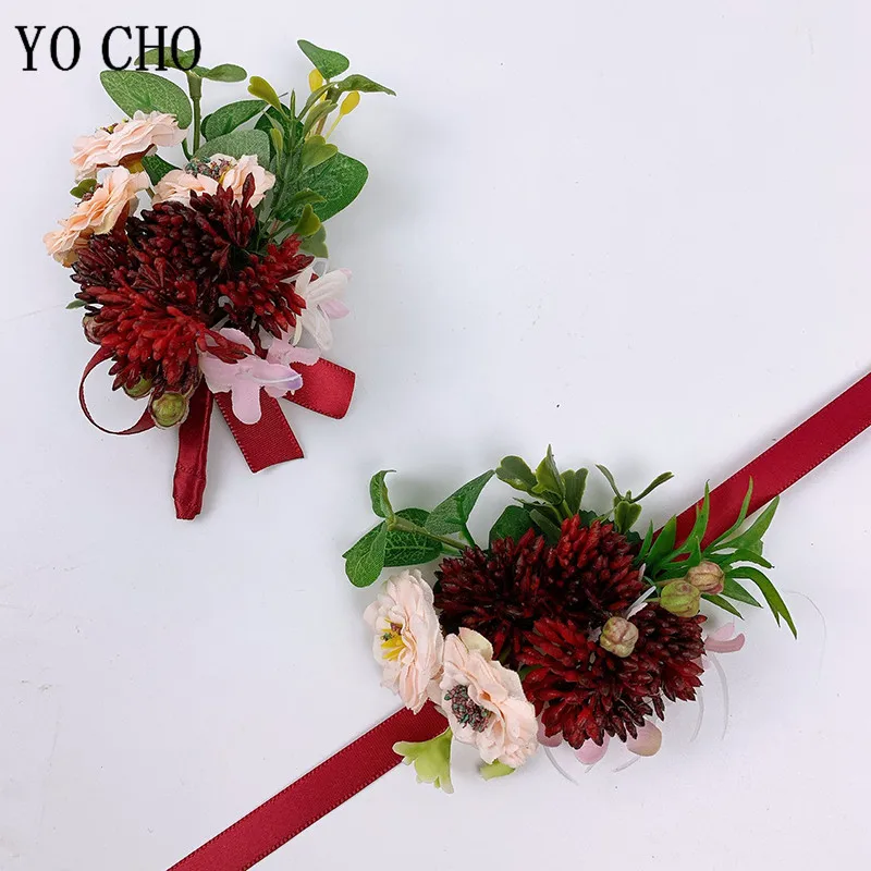 

Свадебная бутоньерка YO CHO, брошь шафера, женский браслет с искусственными цветами, Мужская бутоньерка, искусственная Шелковая Роза