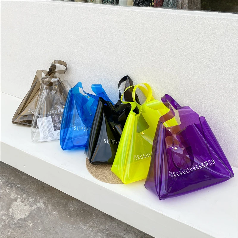 

2021 new transparent bag net red summer portable picture jelly bag fashion large capacity wild shoulder bag solid color